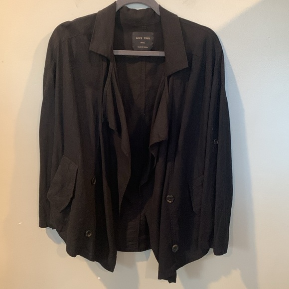 Love Tree Linen Deconstructed Casual Blazer Black Draped Front Women’s Small - Picture 1 of 9